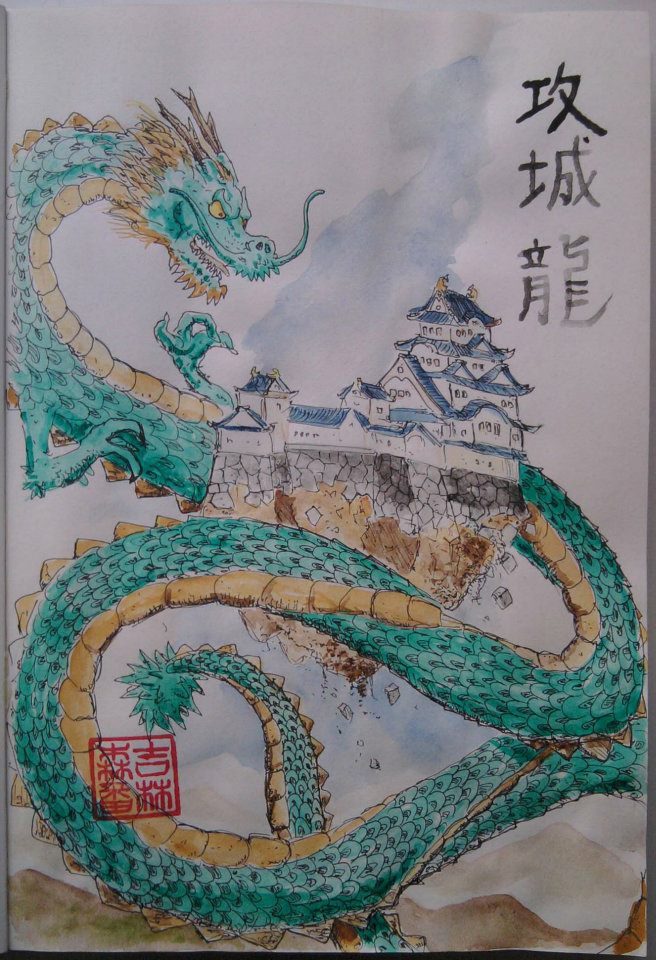 Dragon assiégeant un château