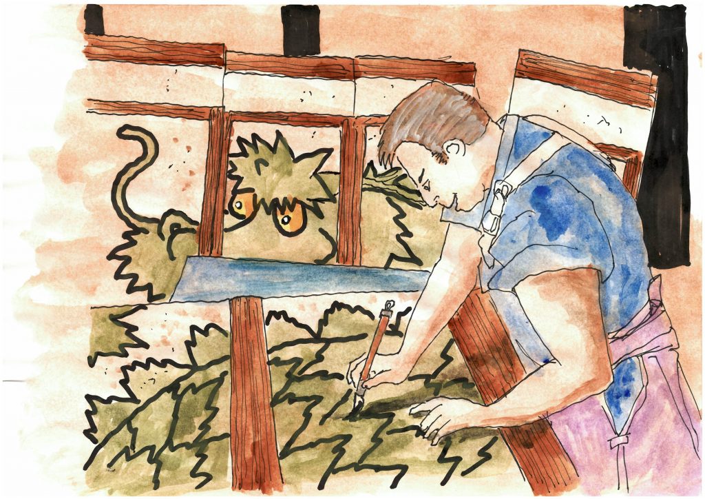 Illustration Shiruban en train de dessiner ©Sylvain Jolivalt - Ne pas reproduire ou exploiter sans autorisation