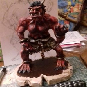 Fabrication du oni rouge : mise en peinture