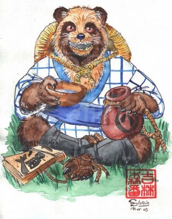Tanuki buvant du sake ©Sylvain jolivalt - Ne pas reproduire ou exploiter sans autorisation